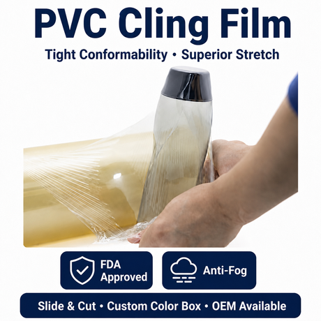 Película adhesiva para alimentos de PVC de 12 pulgadas de ancho, película elástica para embalaje de alimentos que se mantiene fresca