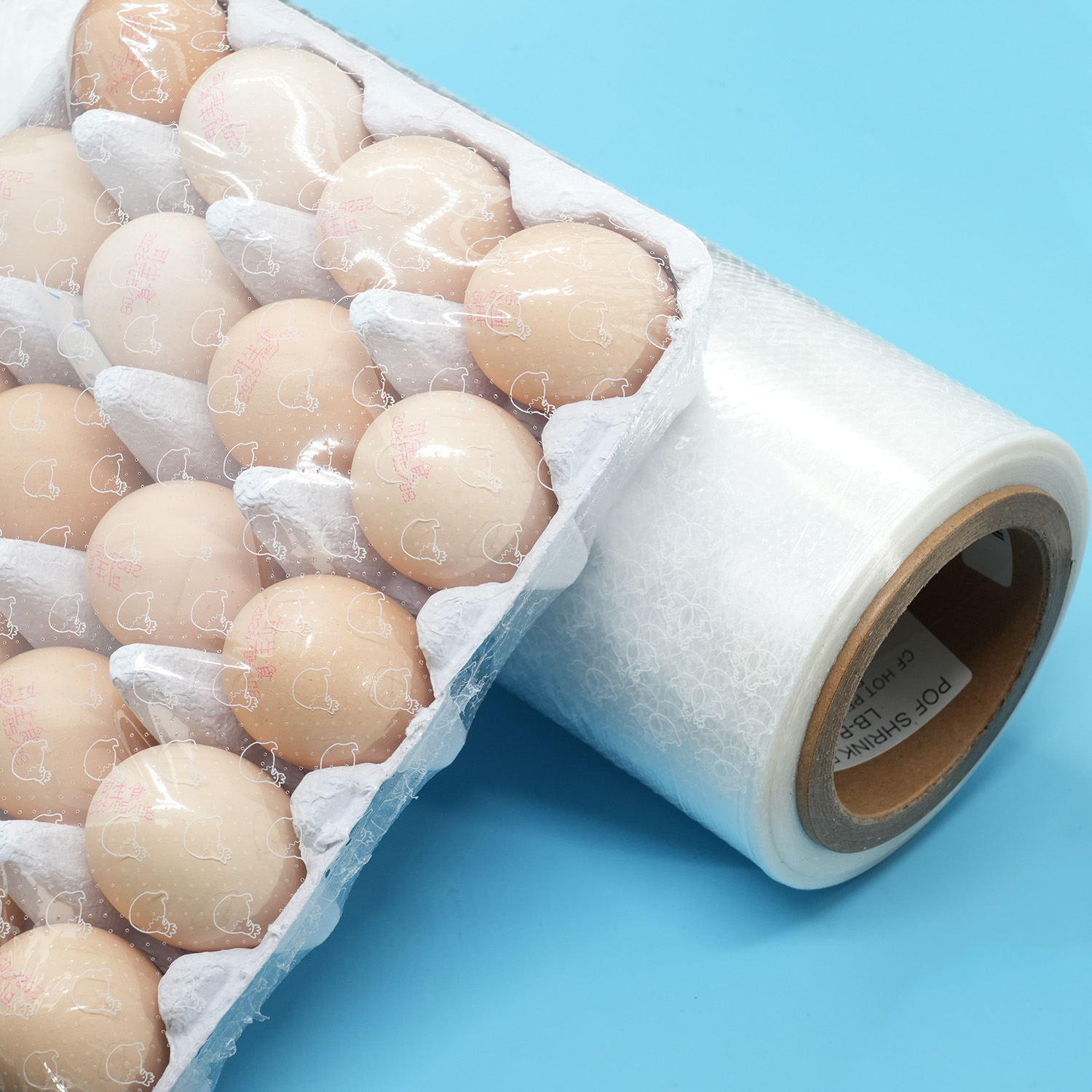 Película termocontraíble POF microperforada, película retráctil con perforación en caliente de calidad alimentaria para embalaje de bandejas de huevos