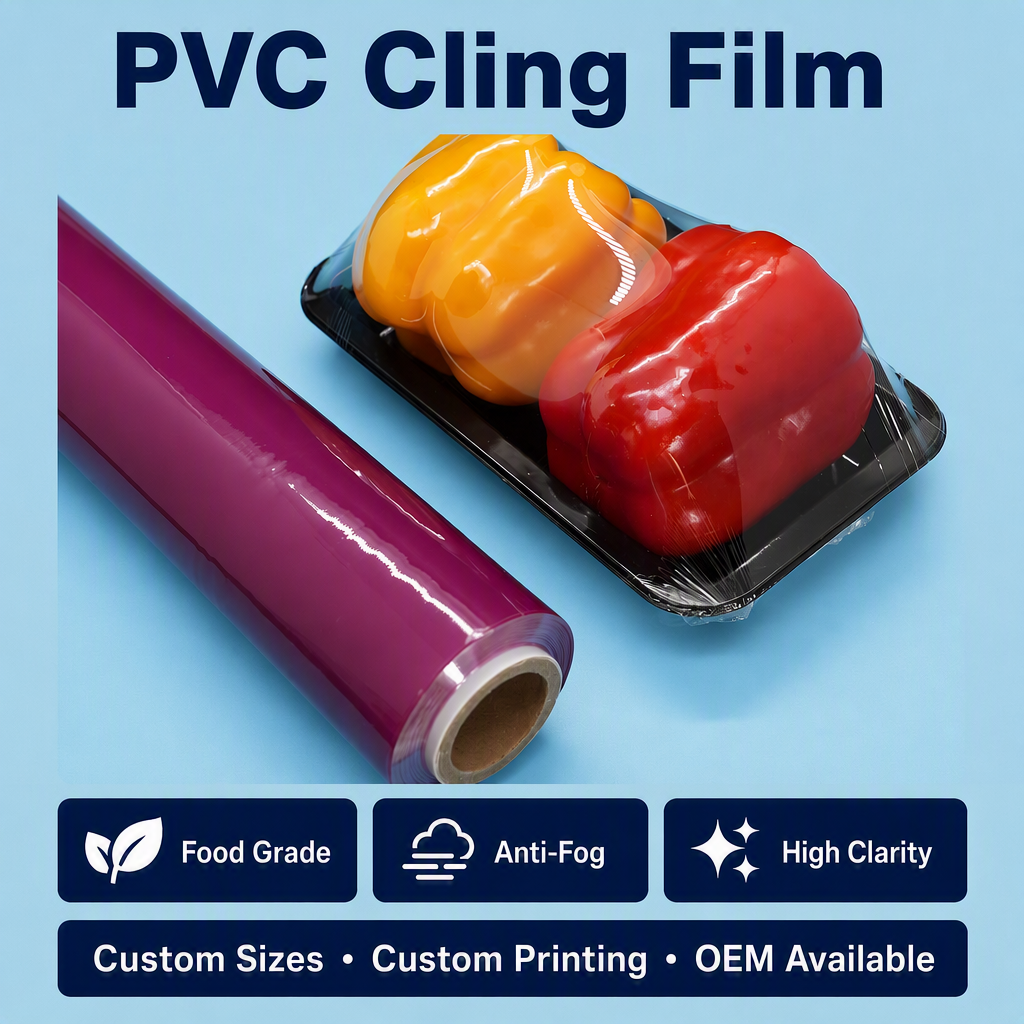 Rollo enorme antivaho de la película adhesiva de la película estirable de la comida del PVC del color púrpura suave para el acondicionamiento de los alimentos