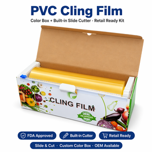 Película adhesiva de PVC de calidad alimentaria con caja cortadora | Envoltura plástica de cocina 100% libre de BPA para mantener los alimentos frescos